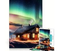Puzzle da 1000 pezzi per adulti con cabina e aurore boreali,decorazione a incastro preciso,gioco per esercitare la mente,divertimento casual,regalo di Natale (38x26cm)