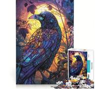 Puzzle da 1000 pezzi per adulti con calligrafia di corvo e effetto vetrata, gioco pratico, attività per tutta la famiglia, ideale come regalo per tutta la famiglia 38x26cm