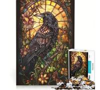 Puzzle da 1000 pezzi per adulti con calligrafia di un corvo e vetrata artistica, gioco educativo, allena la mente e la mano, migliora l'amore tra le coppie 38x52cm