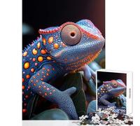 Puzzle da 1000 pezzi per adulti con camaleonte blu in primo piano,decorazione per la casa,giocattoli,opere d'arte,regalo,giochi per famiglie,con poster e quiz abbinati,dimensioni del foglio 38x52cm
