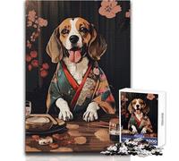 Puzzle da 1000 pezzi per adulti con cane Beagle e cibo giapponese, gioca e impara in modo intelligente, sentito per festeggiare, dimensioni 38x52cm