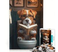 Puzzle da 1000 pezzi per adulti con cane che legge sul water, gioco pratico, migliora la memoria, compleanno e Natale 50x75cm