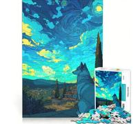 Puzzle da 1000 pezzi per adulti con cane che osserva il cielo di Van Gogh gioco interattivo genitore-figlio ideale come regalo per tutta la famiglia 50x75cm