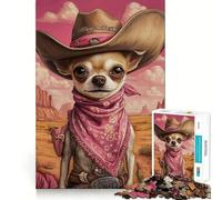 Puzzle da 1000 pezzi per adulti con cane Chihuahua e cowboy,taglio netto,disegno artistico,sfida intelligente,gioco divertente per il tempo libero,decorazione natalizia da parete (38x26cm)
