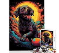 Puzzle da 1000 pezzi per adulti con cane e palla sulla spiaggia giochi per famiglie decorazioni per la casa poster abbinato e foglio di curiosità (50x75cm)