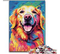 Puzzle da 1000 pezzi per adulti con cane Golden Retriever sorridente,realizzato in legno,perfetto come decorazione fai da te o regalo di compleanno 50x75cm per compleanni,vacanze,Natale e Halloween