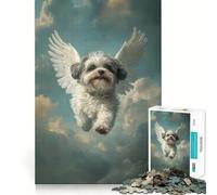 Puzzle da 1000 pezzi per adulti con cane Shih Tzu angelo che vola nel cielo,gioco di logica e allenamento mentale,incastro perfetto,attività per rafforzare il legame con i propri cari (50x75cm)