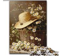 Puzzle da 1000 pezzi per adulti con cappello e cesto di fiori, adatto a persone dai 14 anni in su, giochi educativi, regali di Babbo Natale segreto (dimensioni 50x75cm)
