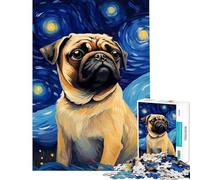 Puzzle da 1000 pezzi per adulti con carlino e Vincent Van Gogh sfida per l'intelligenza giocattolo divertente per tutta la famiglia opera d'arte regalo (dimensioni 38x26cm)