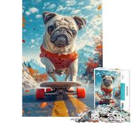 Puzzle da 1000 pezzi per adulti con carlino sullo skateboard gioco antistress sfida impegnativa e unica (38x52cm)