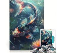 Puzzle da 1000 pezzi per adulti con carpe koi nere e ninfee, gioco rompicapo, assemblaggio di modelli, per rafforzare l'amore tra le coppie 38x26cm