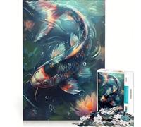 Puzzle da 1000 pezzi per adulti con carpe koi nere e ninfee, gioco rompicapo, attività per tutta la famiglia, compleanno e Natale 38x52cm