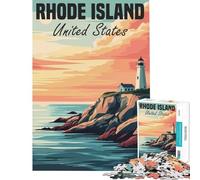Puzzle da 1000 pezzi per adulti con cartolina del faro del Rhode Island al tramonto Gioco avvincente per coltivare la pazienza sfida pratica regalo di compleanno (dimensioni 38x26cm)