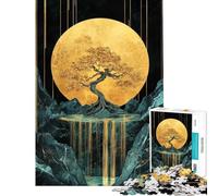 Puzzle da 1000 pezzi per adulti con cascata di bonsai dorati e bagliore lunare ideale come regalo Un gioco educativo divertente e stimolante per ragazzi dai 14 anni in su (38x52cm)