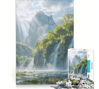 Puzzle da 1000 pezzi per adulti con cascata in una valle lussureggiante giocattolo fai-da-te attività divertenti da fare in casa compleanno e Natale 38x26cm