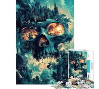 Puzzle da 1000 pezzi per adulti con castello a forma di teschio gioco rilassante da parete compleanno e Natale (dimensioni 38x26cm)