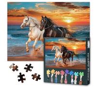 Puzzle da 1000 pezzi per adulti con cavallo bianco e nero - Jigsaw Puzzle 1000 pezzi, difficile impossibile difficile difficile da sfidare Beach Sunset (70 x 50 cm), Family Game Night