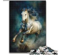 Puzzle da 1000 pezzi per adulti con cavallo bianco in corsa, giocattoli educativi per l'apprendimento, giochi per famiglie, regali e compleanni unici (dimensioni 26x38cm)