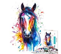 Puzzle da 1000 pezzi per adulti con cavallo colorato ad acquerello sfida per la mente e l'intelligenza gioco avvincente impossibile decorazione da parete ottimo regalo (dimensioni 75x50cm)