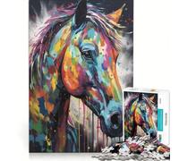 Puzzle da 1000 pezzi per adulti con cavallo colorato e gocce, gioco educativo, difficile e stimolante, ideale come regalo 38x52cm