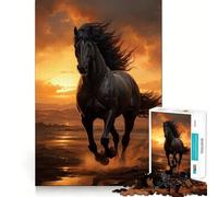 Puzzle da 1000 pezzi per adulti con cavallo nero al galoppo,decorazione elegante e adattabile,attività stimolante per la mente,gioco rilassante,regalo perfetto per le festività 38x52cm