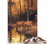 Puzzle da 1000 pezzi per adulti con cervi nella foresta autunnale, puzzle per adolescenti, gioco educativo, giocattolo, regali di Natale, 1000 pezzi (75x50 cm)