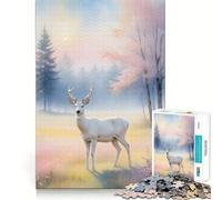 Puzzle da 1000 pezzi per adulti con cervo bianco nella foresta nebbiosa,gioco di memoria divertente,componenti robusti e ben definiti, alleviare lo stress (50x75cm)