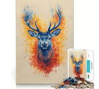 Puzzle da 1000 pezzi per adulti con cervo blu ad acquerello,taglio preciso,gioco di logica e pensiero,svago e divertimento,scena natalizia 38x26cm