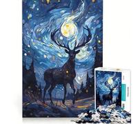 Puzzle da 1000 pezzi per adulti con cervo e notte stellata, antistress, sfida impegnativa, ideale come regalo per tutta la famiglia 38x52cm