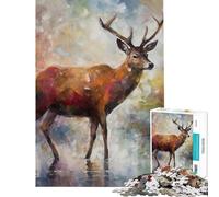 Puzzle da 1000 pezzi per adulti con cervo impressionista difficile e stimolante migliora la memoria antistress adatto a partire dai 14 anni (50x75cm)