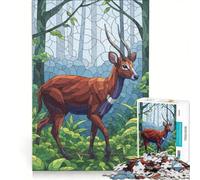 Puzzle da 1000 pezzi per adulti con cervo nella foresta in stile vetrata giocattolo educativo interazione genitore-figlio ideale come regalo per tutta la famiglia 50x75cm