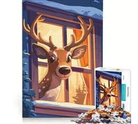 Puzzle da 1000 pezzi per adulti con cervo stilizzato che guarda fuori dalla finestra, gioco educativo, difficile e stimolante, regalo di Natale o compleanno 38x26cm
