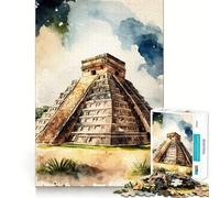 Puzzle da 1000 pezzi per adulti con Chichen Itza,acquerello,taglio netto,arte,sfida per la mente,divertente gioco per il tempo libero,regalo di compleanno (38x52cm)