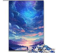 Puzzle da 1000 pezzi per adulti con cielo nero e nuvole arcobaleno, in legno, perfetto come decorazione fai da te o regalo di compleanno, 50x75cm per compleanni, feste e occasioni speciali