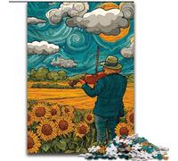 Puzzle da 1000 pezzi per adulti con cielo stellato e campo di girasoli, in legno, 50x75cm, regalo perfetto per genitori, amanti e amici - età 14+