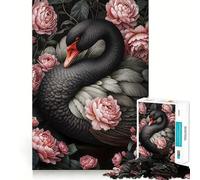 Puzzle da 1000 pezzi per adulti con cigno nero e rose,decorazione dai bordi netti,gioco per allenare la mente,divertimento rilassante,decorazione natalizia 38x52cm