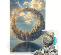 Puzzle da 1000 pezzi per adulti con città a mezzaluna galleggiante sul mare, paesaggio urbano, gioco per famiglie, decorazione per la casa, adatto per la decorazione della scrivania 50x75cm