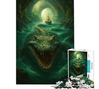 Puzzle da 1000 pezzi per adulti con coccodrillo gigante in grotta e barca Aiuta a stimolare la mente è un gioco pratico per la decorazione della casa adatto a partire dai 14 anni (50x75cm)