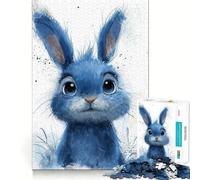 Puzzle da 1000 pezzi per adulti con coniglietto blu a schizzi,decorazione con bordi netti,gioco per allenare la mente,divertimento rilassante,decorazione natalizia 38x52cm