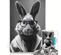 Puzzle da 1000 pezzi per adulti con coniglio bianco e nero, antistress, decorazione perfetta, con poster e foglio di curiosità abbinati 38x26cm