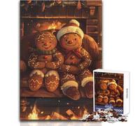 Puzzle da 1000 pezzi per adulti con coppia di pan di zenzero accanto al camino,gioco educativo e divertente,attività di apprendimento,regalo perfetto e premuroso per ogni occasione,dimensioni 38x52cm