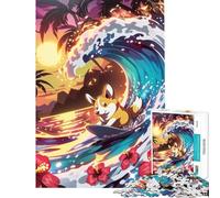 Puzzle da 1000 pezzi per adulti con Corgi che fa surf al tramonto gioco stimolante giocattolo educativo decorazione da parete ottimo regalo e giocattolo (dimensioni 38x52cm)