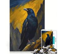 Puzzle da 1000 pezzi per adulti con corvo appollaiato su uno sfondo di montagna gioco rilassante taglio di precisione adatto per la decorazione della scrivania 38x52cm