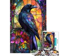 Puzzle da 1000 pezzi per adulti con corvo in vetro colorato gioco educativo gioco intellettuale regalo di compleanno ideale per le vacanze o per passare il tempo (dimensioni 75x50cm)