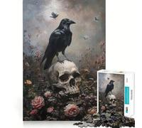 Puzzle da 1000 pezzi per adulti con corvo nero su teschio,incastro preciso,gioco per allenare la mente, momenti di relax e divertimento per il compleanno 50x75cm