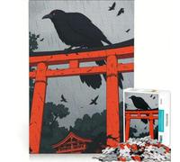 Puzzle da 1000 pezzi per adulti con corvo su cancello torii sotto la pioggia gioco rilassante divertente e spiritoso ideale come regalo 38x26cm