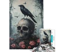 Puzzle da 1000 pezzi per adulti con corvo su teschio e rose divertente attività da fare in casa gioco rompicapo a tempo adatto a persone dai 14 anni in su (50x75cm)