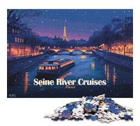 Puzzle da 1000 pezzi per adulti con crociera sulla Senna e Parigi di notte, puzzle di carta, gioco educativo per bambini, 38x26 cm/1000 pezzi