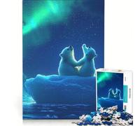 Puzzle da 1000 pezzi per adulti con cuccioli di orso polare sotto l'aurora boreale gioco rilassante decorazione per la casa ideale come regalo per tutta la famiglia 38x52cm