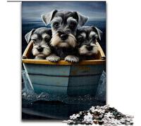 Puzzle da 1000 pezzi per adulti con cuccioli di Schnauzer e giro in barca, rompicapo impegnativo per adolescenti, divertente serata di giochi in famiglia (dimensioni 50x75cm)